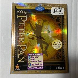 NEW Disney's Peter Pan 3-Disc Diamond Edition Blu-Ray DVD Combo Pack w Slipcover